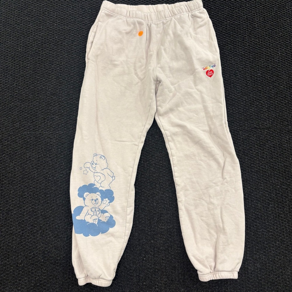 Vintage TEDDY FRESH x‎ CARE BEARS Joggers Sweatpants Cream Embroidered Bear S
